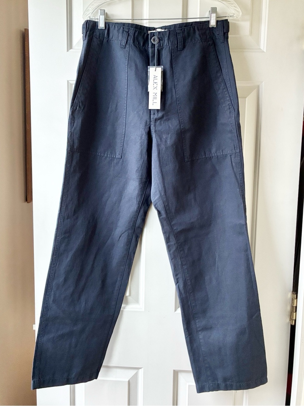 Alex Mill Neil Utility Straight Leg Pant Cotton Linen Washed Navy Size 8 NWT - Picture 6 of 12